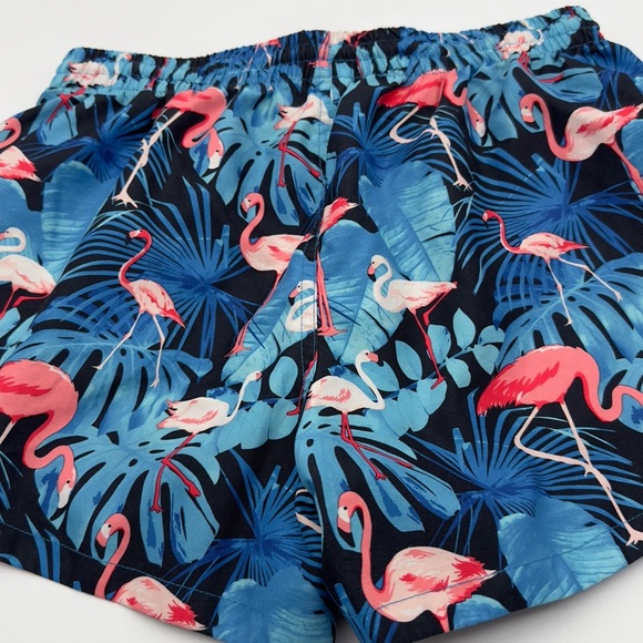 Ladies ~ Hot Coals ~ Tropical Blue Leaf Pink Flamingos Print ~ Swim Shorts ~ M - Picture 7 of 7